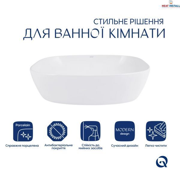 Комплект Qtap Cardinal: Раковина накладна 500&times;380&times;140 мм, White, овальна + Донний клапан Pop-up PU02 SD00054588 фото