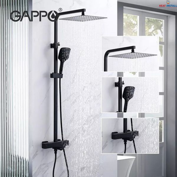 Душова система GAPPO G2417-60 термостат, вилив - перемикач на лійку, чорний 1043364 фото