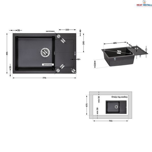 Кухонна мийка Lidz 781x510/200 GRF-13 (LIDZGRF13781510200) SD00044542 фото