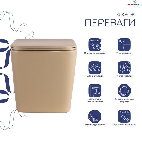 Унітаз підвісний Tern Ultra Quiet 490&times;365&times;325&nbsp;мм, Beige, з сидінням Slim Duroplast / Soft-close / Quick Release QT17332303ASSB Qtap SD00054290 фото