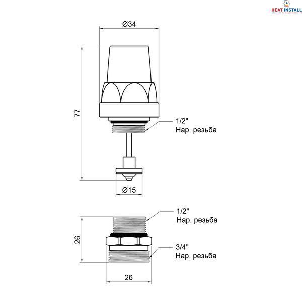 Кран термостатичний SD Forte 1/2"х3/4" для колектора SF012 SD00043526 фото