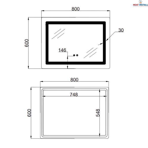 Дзеркало Lidz Kubis (KU2) 800х600 з LED-підсвічуванням Touch, з антизапотіванням, з димером, рег. яскравості LD78LF904806048446 SD00054570 фото