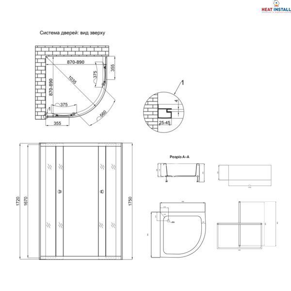 Душова кабіна Latwa SC90x90.SAT.MID.GR полукругла, скло тон. 4 мм + Душовий піддон KAPIELKA ST90x90x26, з панеллю Lidz SD00050782 фото