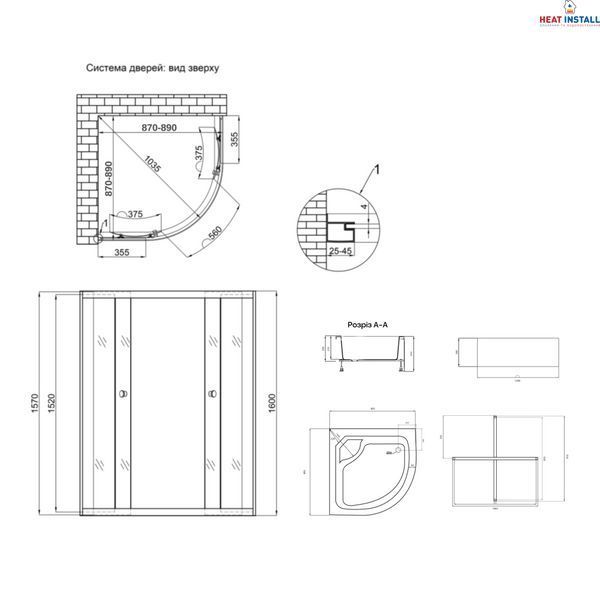 Душова кабіна Latwa SC90x90.SAT.HIGH.FR полукругла, скло Frost 4 мм + Душовий піддон KAPIELKA ST90x90x41, з панеллю Lidz SD00050783 фото