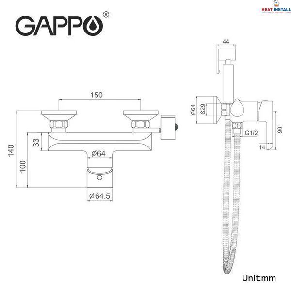 Змішувач з гігієнічною лійкою GAPPO G2003-6, чорний/хром 1044862 фото