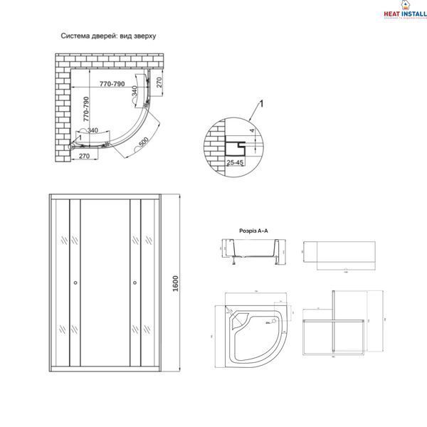 Душова кабіна Latwa SC80x80.SAT.HIGH.FR полукругла, скло Frost 4 мм + Душовий піддон KAPIELKA ST80x80x41, з панеллю Lidz SD00050787 фото