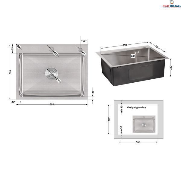 Мийка для кухні інтегрована Lidz Handmade H5845 (LDH5845BRU35384) Brushed Steel 3,0/1,0 мм SD00041488 фото