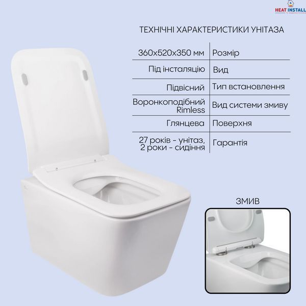 Готове рішення Qtap для ванної кімнати: підвісний унітаз Crow Rimless 520х360х290 + комплект інсталяції Nest 4 в 1 (лінійна клавіша Black mat) SD00042985 фото