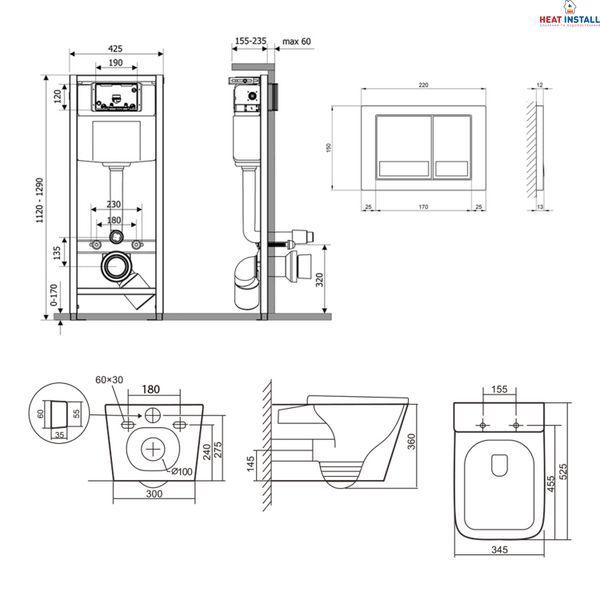 Готове рішення Qtap для ванної кімнати: підвісний унітаз Tern Ultra Quiet 525x345x360 + комплект інсталяції Nest 4 в 1 (квадратна клавіша Satin) SD00053631 фото