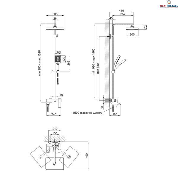 Душова система універсальна Qtap Swan Cascada на три споживача (з виливом) QTSWA111CRW45570 Chrome/White SD00051694 фото