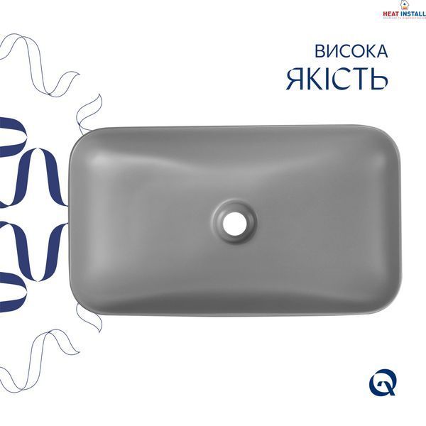 Раковина накладна Qtap Tern 610x350x135 мм, Stone grey, прямокутна, з донним клапаном QTTER188SG49789 SD00055913 фото