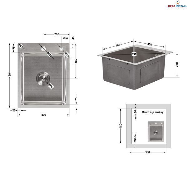 Мийка для кухні інтегрована Lidz Handmade H4050 (LDH4050BRU39258) Brushed Steel 3,0/1,0 мм SD00045362 фото