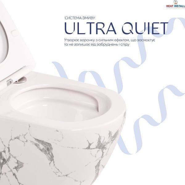 Унітаз підвісний Robin Ultra Quiet 490&times;365&times;325&nbsp;мм, Marble, з сидінням Slim Duroplast / Soft-close / Quick Release QT13332381АSMR Qtap SD00054281 фото