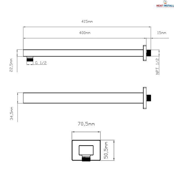 Кронштейн для верхнього душу Qtap Trubice 400 мм прямокутний QTTRU120BLM45929 Black Matt SD00052053 фото