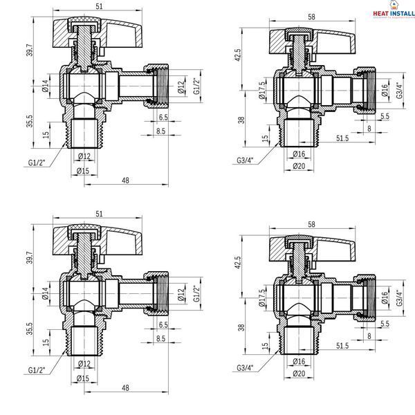Комплект кутовий кранів Thermo Alliance Standart 1/2"ВН -3/4"ВН з накидною гайкою для підключення котла TAS225RBW1520 SD00054692 фото