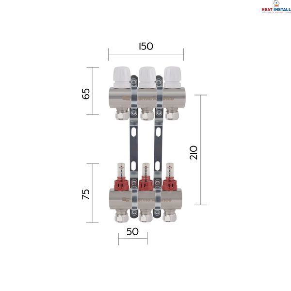 Колектор латунний з витратомірами та євроконусами Thermo Alliance Standart 1" на 3 виходи TAS235W3E SD00055264 фото