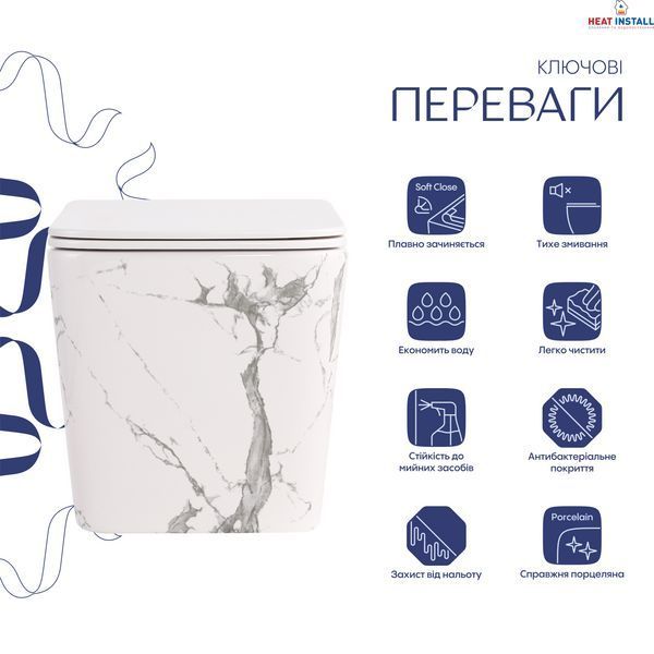 Унітаз підвісний Tern Ultra Quiet 490&times;365&times;325 мм, Marble, з сидінням Slim Duroplast / Soft-close / Quick Release QT17332303ASMR Qtap SD00054291 фото