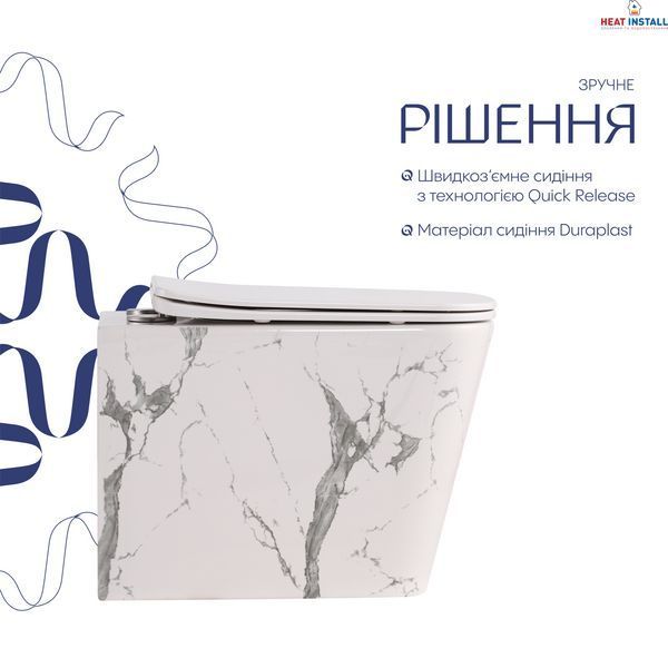 Унітаз підвісний Tern Ultra Quiet 490&times;365&times;325 мм, Marble, з сидінням Slim Duroplast / Soft-close / Quick Release QT17332303ASMR Qtap SD00054291 фото
