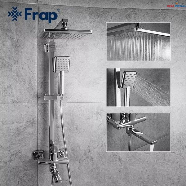 Душева система Frap F2460, поворотний вилив - перемикач на лійку/душ, 1 режим, хром 1038906 фото