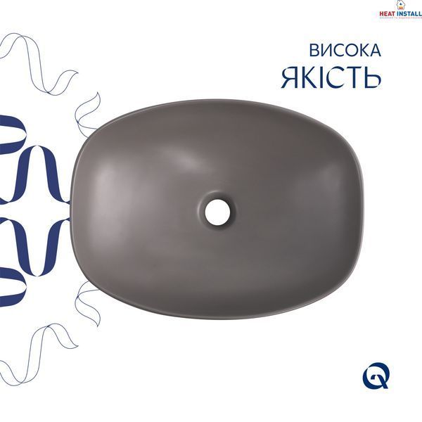 Раковина накладна Qtap Robin 500х380х140 мм, Stone grey, прямокутна, з донним клапаном QT04116302SG SD00054297 фото