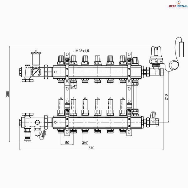 Колекторна група Icma 3/4" 6 виходів, з витратоміром №A2K013 SD00021929 фото