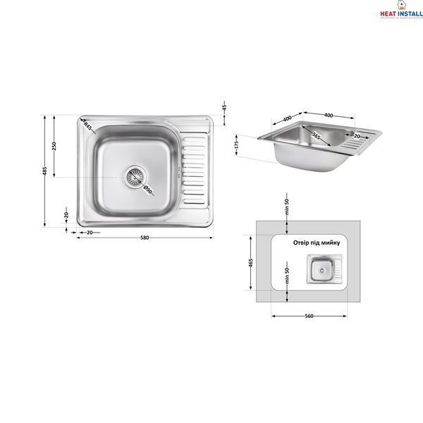Кухонна мийка Brinex 5848 0,8 мм Micro Decor (BRIN5848MDEC08) SD00054090 фото