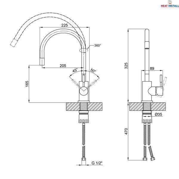 Змішувач для кухні Lidz Aria 015F3 з гнучким виливом (k35) LDARI015F3BLA43364 Black SD00049487 фото