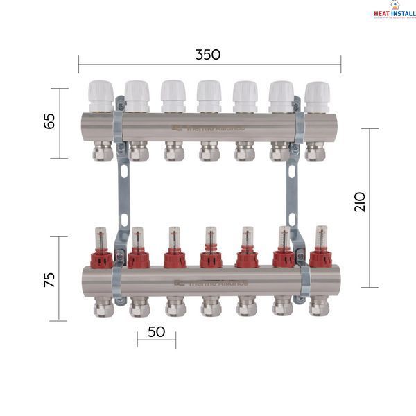 Колектор латунний з витратомірами та євроконусами Thermo Alliance Standart 1" на 7 виходів TAS235W7E SD00055270 фото