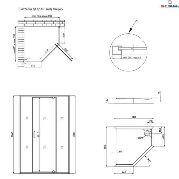 Набір Qtap душова кабіна Scorpio CRM10995-AC6 Clear 2120x900x900 мм + піддон Diamond 309912 90x90x12 см з сифоном SD00048943 фото
