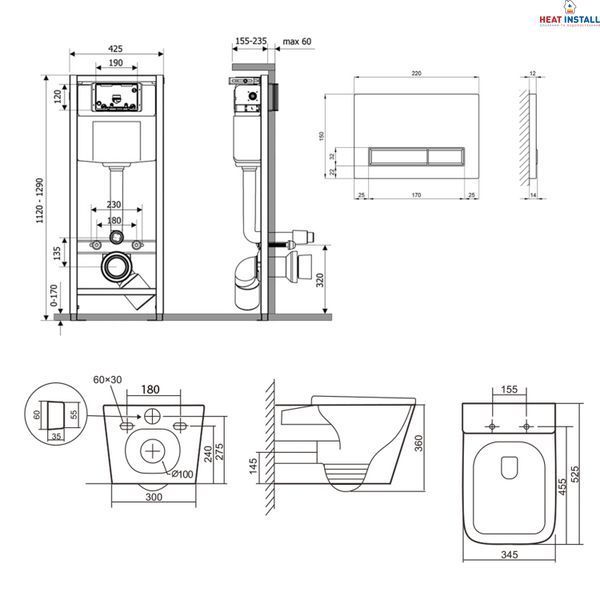 Готове рішення Qtap для ванної кімнати: підвісний унітаз Tern Ultra Quiet 525x345x360 + комплект інсталяції Nest 4 в 1 (лінійна клавіша White) SD00053635 фото