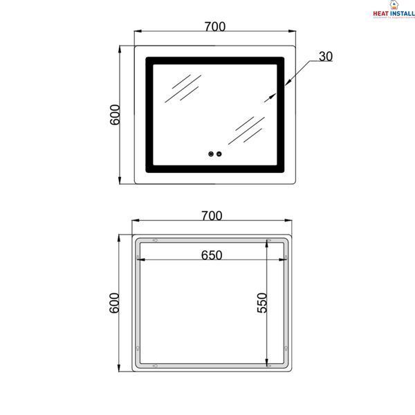 Дзеркало Lidz Kubis (KU2) 600х700 з LED-підсвічуванням Touch, з антизапотіванням, з димером, рег. яскравості LDKU60070049286 SD00055410 фото