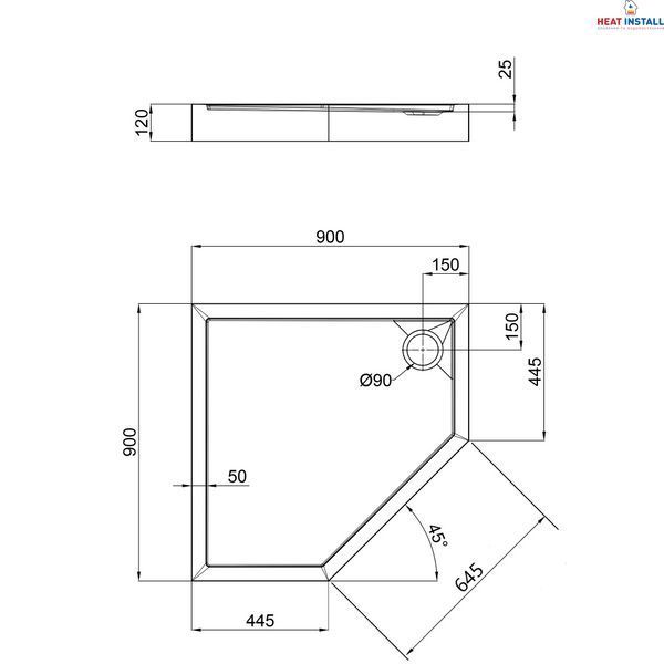 Душовий піддон Qtap Diamond 309912 90x90x12 см + сифон SD00046992 фото