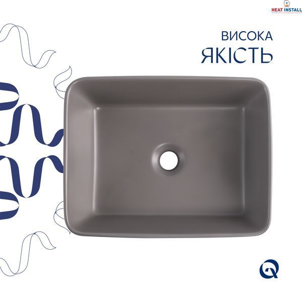 Раковина накладна Qtap Tern 480x370x135 мм, Stone grey, прямокутна, з донним клапаном QT17116069SG SD00054301 фото