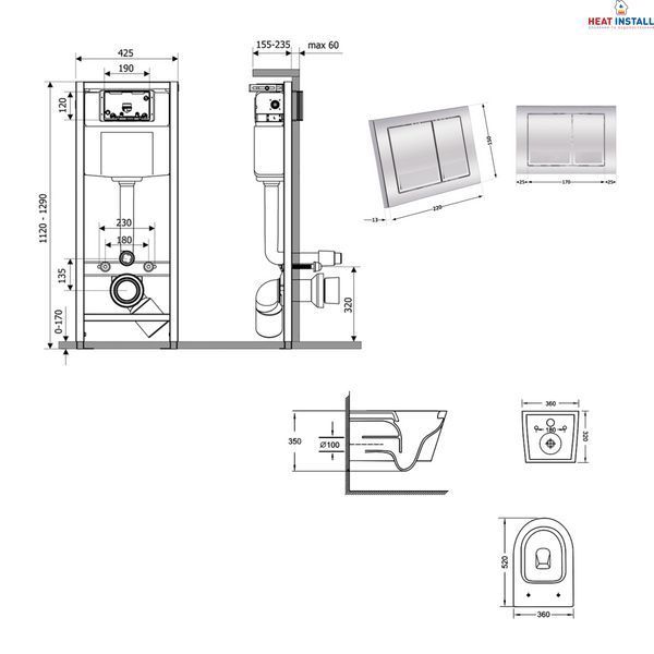 Готове рішення Qtap для ванної кімнати: підвісний унітаз Jay Ultra Quiet 520x360x320 + комплект інсталяції Nest 4 в 1 (квадратна клавіша Chrome) SD00054310 фото