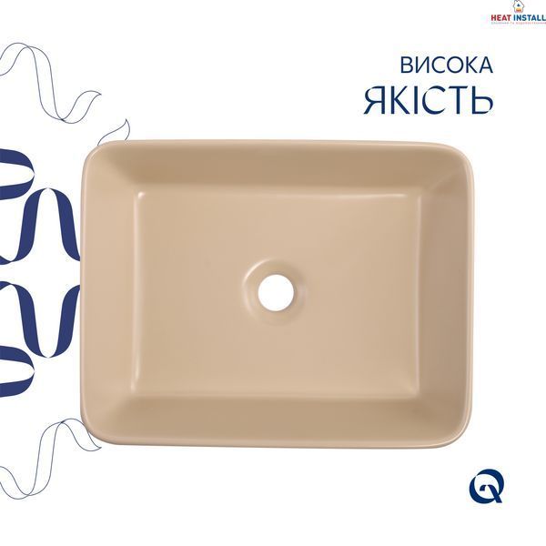 Раковина накладна Qtap Tern 480x370x135 мм, Beige, прямокутна, з донним клапаном QT17116069SB SD00054302 фото