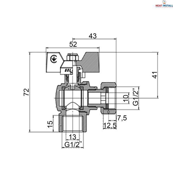 Кран кульовий кутовий з накидною гайкою SOLOMON 1/2&Prime; ВВ PN40 (V3002-S) 000031949 фото