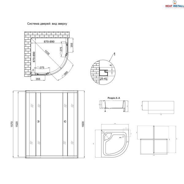Душова кабіна Latwa SC90x90.SAT.HIGH.GR полукругла, скло тон 4 мм + Душовий піддон KAPIELKA ST90x90x41, з панеллю Lidz SD00050796 фото