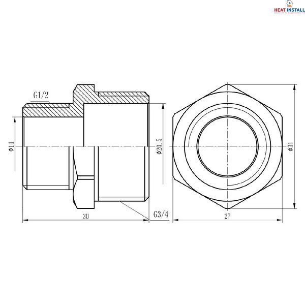 Ніпель редукційний Thermo Alliance Forte 3/4"х1/2" хром SF359H2015 SD00002598 фото