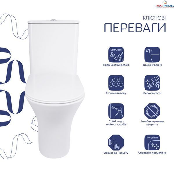 Унітаз-компакт Qtap Presto безобідковий з сідінням Soft-close QT24221217AW SD00045982 фото