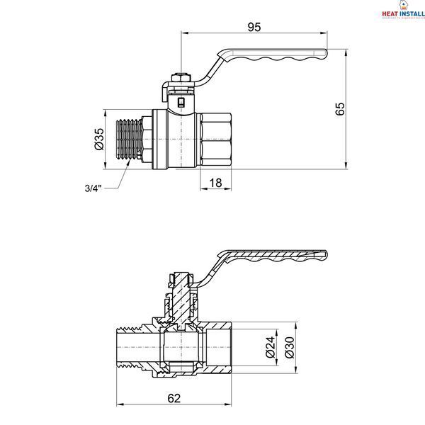 Кран кульовий Thermo Alliance Standart 3/4" ВЗ для води (важіль) SD605NW20PN40 SD00021336 фото