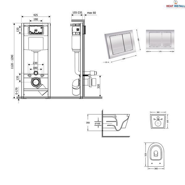 Готове рішення Qtap для ванної кімнати: підвісний унітаз Swan Ultra Quiet 520x360x320 + комплект інсталяції Nest 4 в 1 (квадратна клавіша Chrome) SD00054312 фото