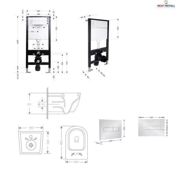 Готове рішення Qtap для ванної кімнати: підвісний унітаз Jay Rimless 485x360x320 + комплект інсталяції Standard (лінійна клавіша Chrome) SD00057706 фото