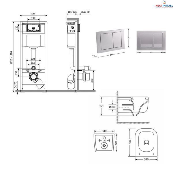 Готове рішення Qtap для ванної кімнати: підвісний унітаз Gemini Ultra Quiet 485&times;340&times;350 + комплект інсталяції Nest 4 в 1 (квадратна клавіша Satin) SD00056004 фото