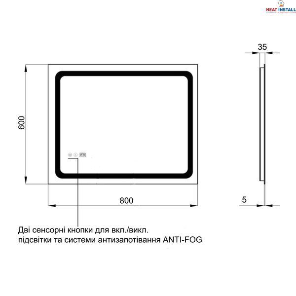 Дзеркало Qtap Mideya 800х600 з LED-підсвічуванням Touch, з антизапотіванням, з годинником, димером QT2078NCF8060W SD00051755 фото