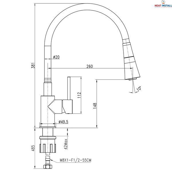 Змішувач для кухні TOPAZ LOFT TLF 8854-H39-GP-B01, Шланги TAQ-M0855 000029369 фото
