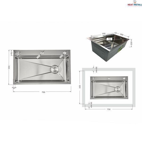 Мийка для кухні інтегрована Lidz Handmade H7545 Brushed Steel 3,0/1,0 мм LDH7545BRU49457 SD00055581 фото