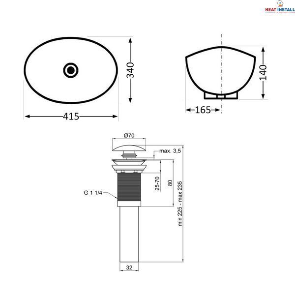 Раковина накладна Qtap Dove 415x340x140 мм, Marble, овальна, з донним клапаном QTDOV188SB49785 SD00055909 фото