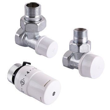 Набір Крани радіаторні кутові ARCO 1/2&Prime; подача + зворотка+ термоголовка KC001 KCТ01 М30 000004852 фото