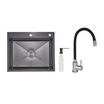 Акційний набір Lidz: мийка інтегрована Decor Black PVD Honeycomb 2,5/0,5 мм + Змішувач Aria для кухні з гнучким виливом (k35) Black SD00057352 фото