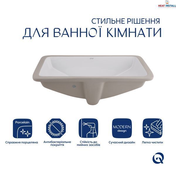 Комплект Qtap Stork: Раковина врізна прамокутна 535x365x190 мм White + Донний клапан PU02O SD00053417 фото